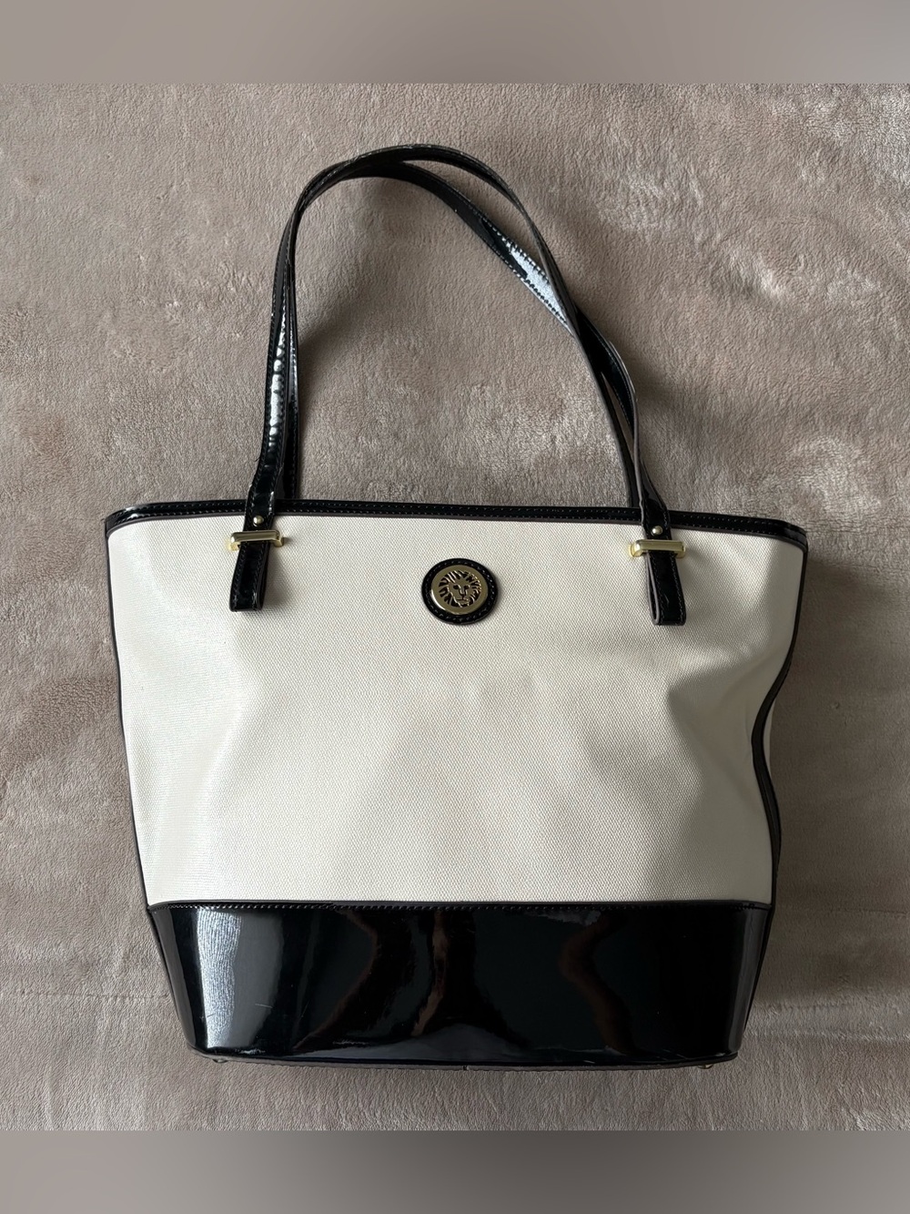 Anne Klein Women's Black and Cream Tote Bag - Classic Structured Shopper